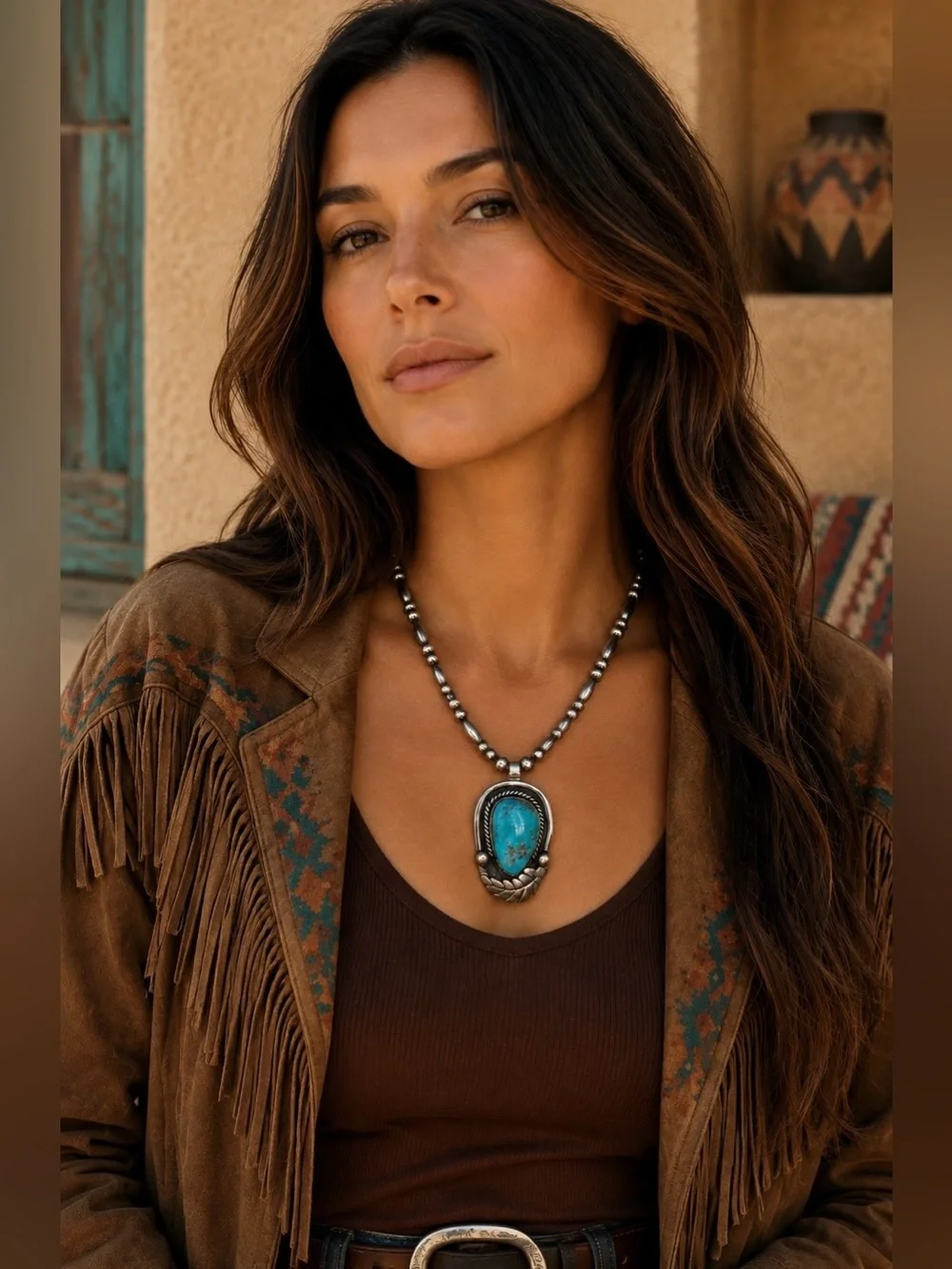 Navajo Native American Sterling Silver Turquoise Bench Bead Beaded Necklace